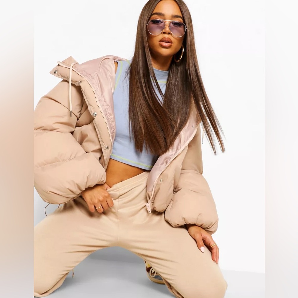 Boohoo Beige Oversized Puffer Jacket